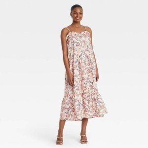 Women's Sleeveless Ruffle Dress - Who What Wear, Cream Floral XXL